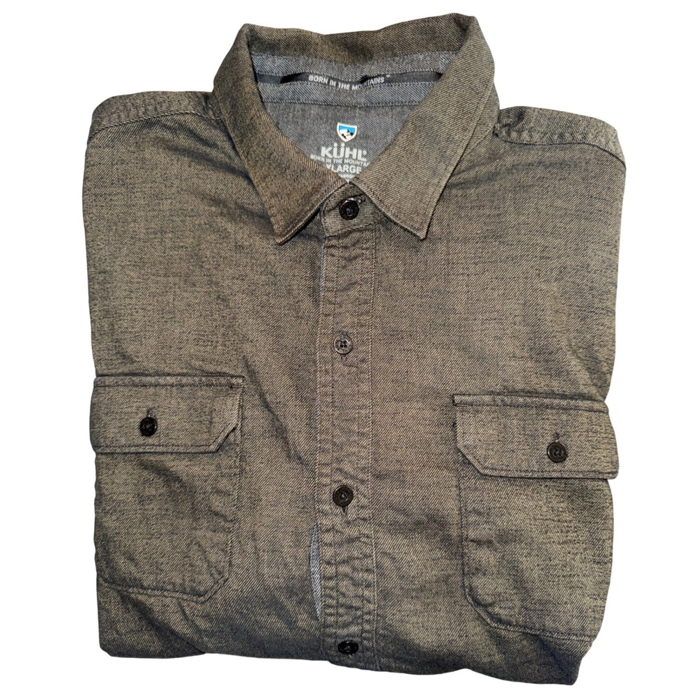 Kuhl Men XL Charcoal Button Down Long Sleeve Shirt 7244 Cotton Tencel Blend